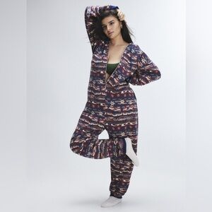 Savage X Fenty Hooded Onsie Jumpsuit Red Cognac Cabin Print